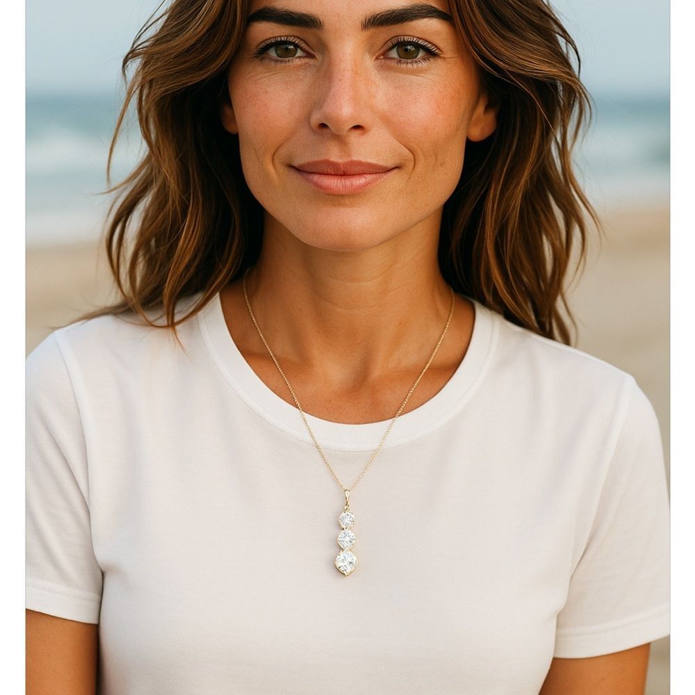 Sterling Silver 3-Stone Drop Pendant Necklace | 925 CZ Sparkle